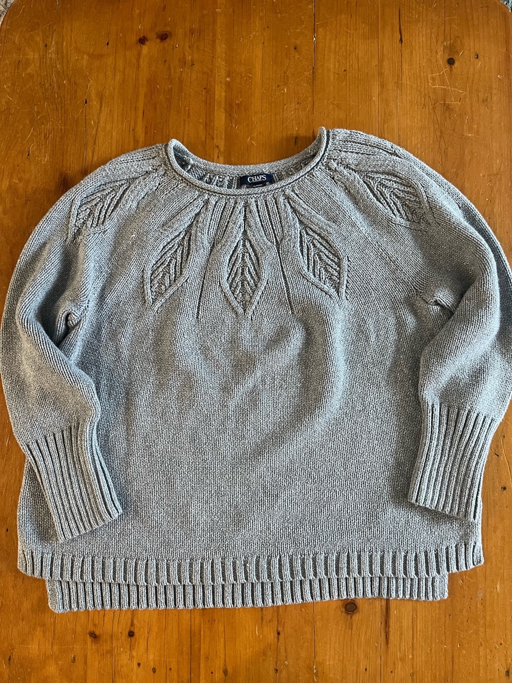 Chaps by Ralph Lauren Soft Gray Cotton Blend Sweater with Tree of Life Aran